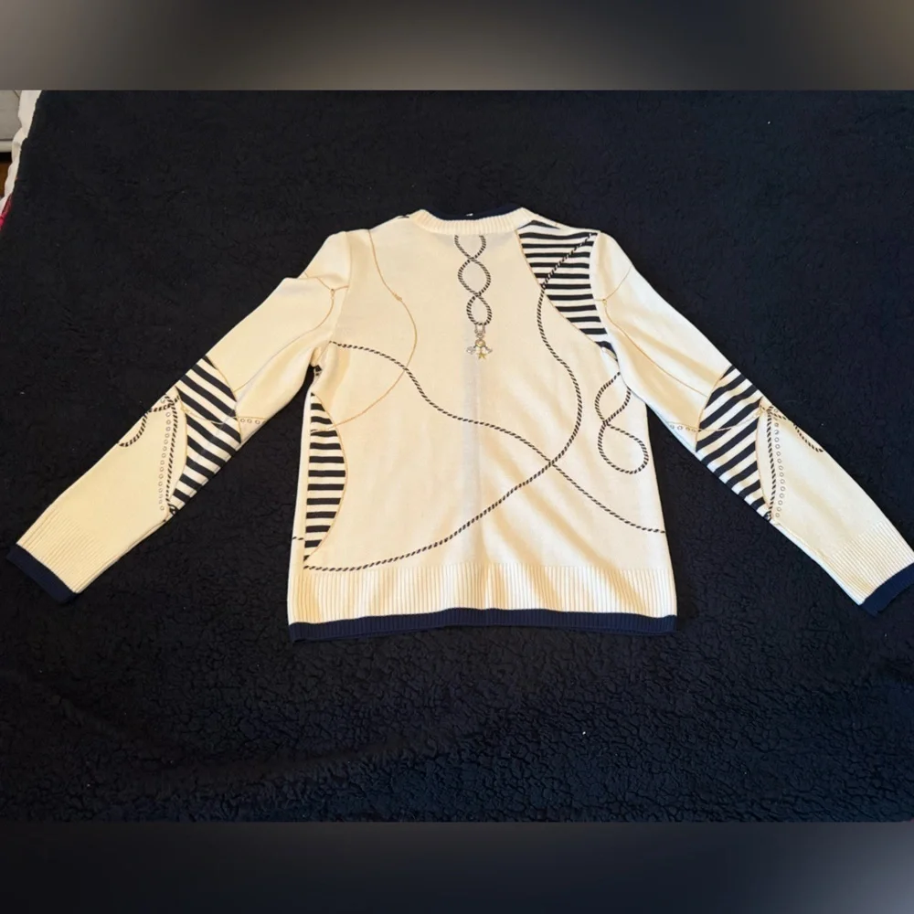 St John Sport Cream and Navy Nautical embellished Women's Cardigan - Picture 5 of 10